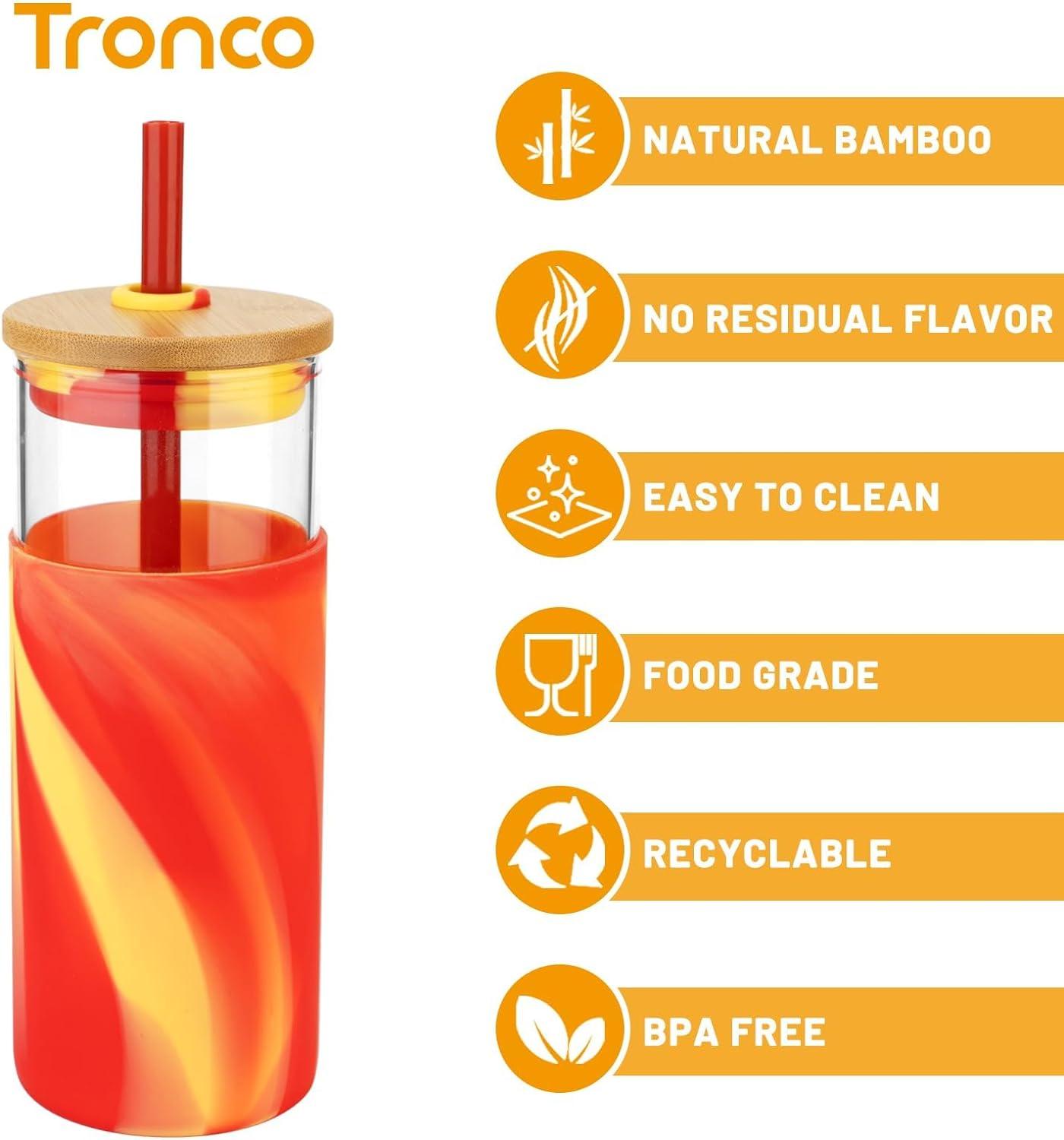 imageTronco 20 oz Glass Tumbler with Lid and Straw Iced Coffee Cup and Smoothie Cup with Bamboo Lids ampamp Protective Silicone Sleeve Dishwasher Safe BPAFree Glass Cup 1 PackBlack render