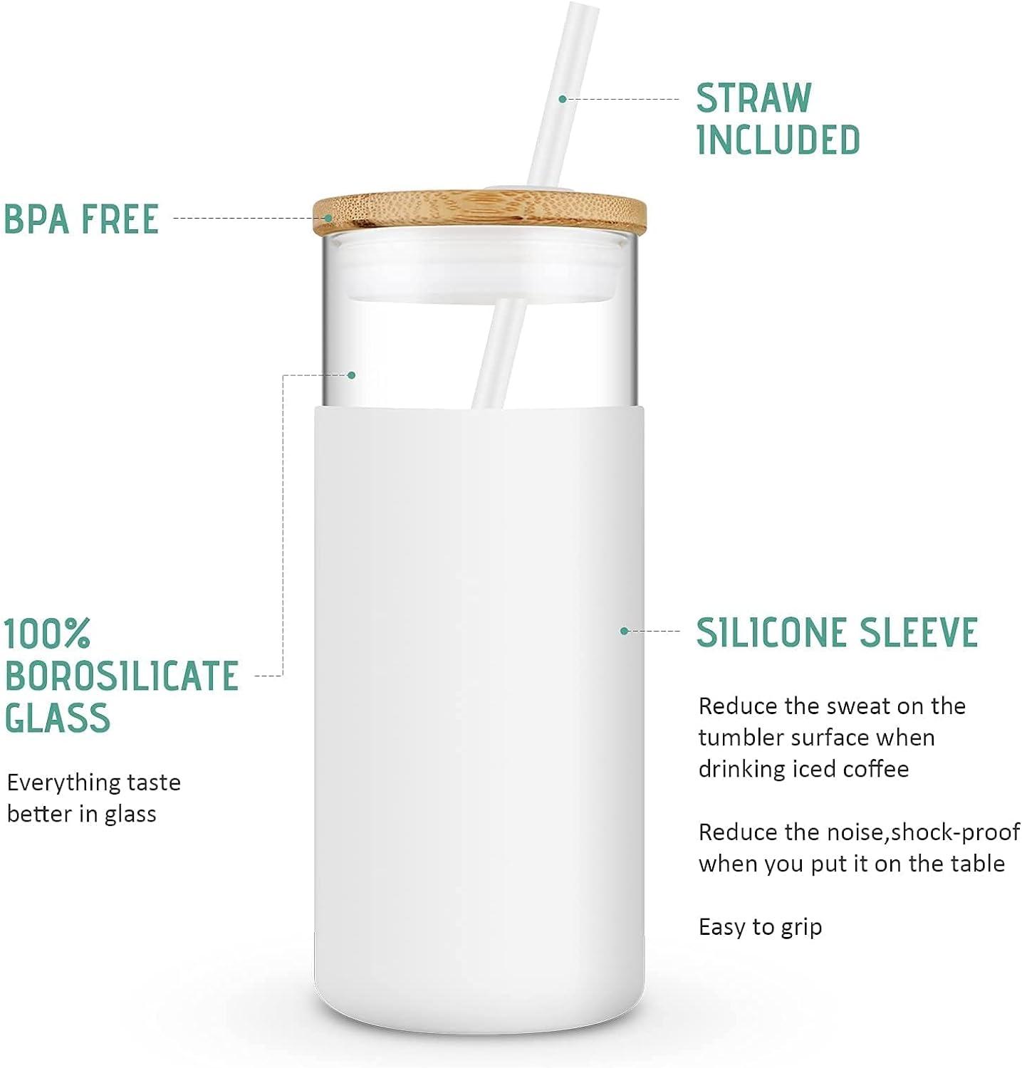imageTronco 20 oz Glass Tumbler with Lid and Straw Iced Coffee Cup and Smoothie Cup with Bamboo Lids ampamp Protective Silicone Sleeve Dishwasher Safe BPAFree Glass Cup 1 PackBlack