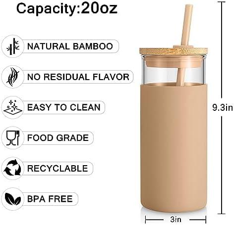 imageTronco 20 oz Glass Tumbler with Lid and Straw Iced Coffee Cup and Smoothie Cup with Bamboo Lids ampamp Protective Silicone Sleeve Dishwasher Safe BPAFree Glass Cup 1 PackCoral Blue