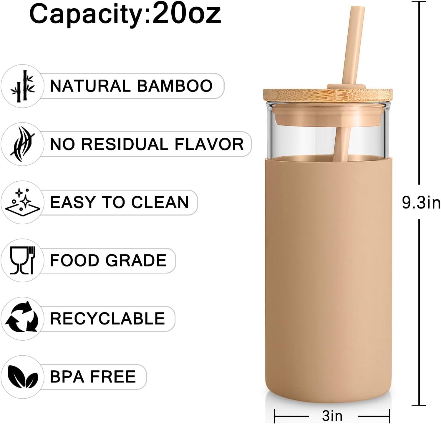 imageTronco 20 oz Glass Tumbler with Lid and Straw Iced Coffee Cup and Smoothie Cup with Bamboo Lids ampamp Protective Silicone Sleeve Dishwasher Safe BPAFree Glass Cup 1 PackBlackAmber