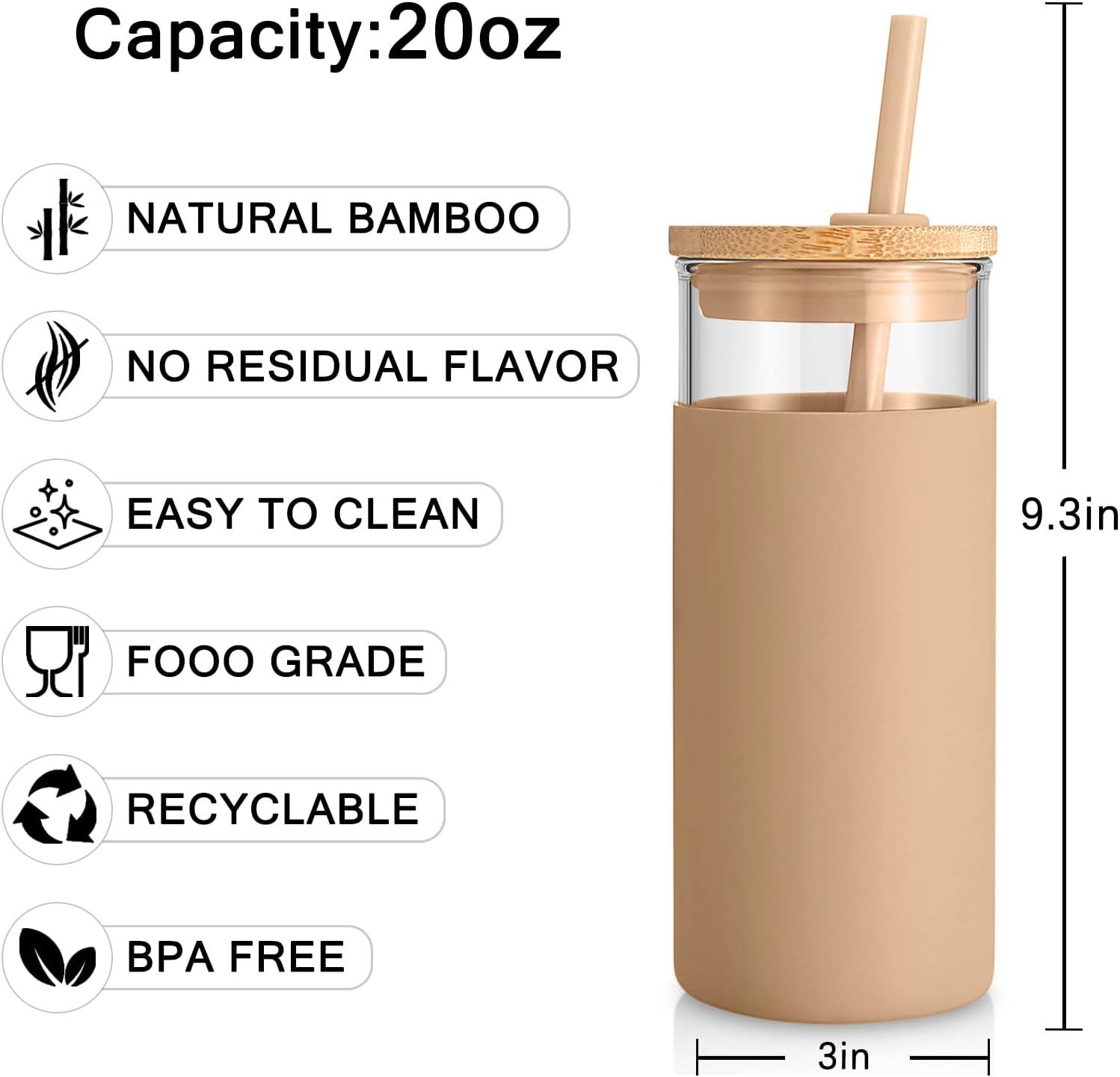 imageTronco 20 oz Glass Tumbler with Lid and Straw Iced Coffee Cup and Smoothie Cup with Bamboo Lids ampamp Protective Silicone Sleeve Dishwasher Safe BPAFree Glass Cup 1 PackCape Cod Blue