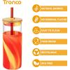 imageTronco 20 oz Glass Tumbler with Lid and Straw Iced Coffee Cup and Smoothie Cup with Bamboo Lids ampamp Protective Silicone Sleeve Dishwasher Safe BPAFree Glass Cup 1 PackBlack leopard