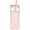 imageTronco 20 oz Glass Tumbler with Lid and Straw Iced Coffee Cup and Smoothie Cup with Bamboo Lids ampamp Protective Silicone Sleeve Dishwasher Safe BPAFree Glass Cup 1 PackTerrazzo Blush