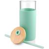 imageTronco 20 oz Glass Tumbler with Lid and Straw Iced Coffee Cup and Smoothie Cup with Bamboo Lids ampamp Protective Silicone Sleeve Dishwasher Safe BPAFree Glass Cup 1 PackMidnight Green