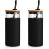 imageTronco 20 oz Glass Tumbler with Lid and Straw Iced Coffee Cup and Smoothie Cup with Bamboo Lids ampamp Protective Silicone Sleeve Dishwasher Safe BPAFree Glass Cup 1 PackBlack