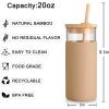 imageTronco 20 oz Glass Tumbler with Lid and Straw Iced Coffee Cup and Smoothie Cup with Bamboo Lids ampamp Protective Silicone Sleeve Dishwasher Safe BPAFree Glass Cup 1 PackBlackAmber