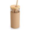 imageTronco 20 oz Glass Tumbler with Lid and Straw Iced Coffee Cup and Smoothie Cup with Bamboo Lids ampamp Protective Silicone Sleeve Dishwasher Safe BPAFree Glass Cup 1 PackMixed color