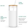 imageTronco 20 oz Glass Tumbler with Lid and Straw Iced Coffee Cup and Smoothie Cup with Bamboo Lids ampamp Protective Silicone Sleeve Dishwasher Safe BPAFree Glass Cup 1 PackBlessed Blue