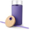 imageTronco 20 oz Glass Tumbler with Lid and Straw Iced Coffee Cup and Smoothie Cup with Bamboo Lids ampamp Protective Silicone Sleeve Dishwasher Safe BPAFree Glass Cup 1 PackLilac