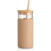 imageTronco 20 oz Glass Tumbler with Lid and Straw Iced Coffee Cup and Smoothie Cup with Bamboo Lids ampamp Protective Silicone Sleeve Dishwasher Safe BPAFree Glass Cup 1 PackAmber