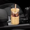 imageTronco 20 oz Glass Tumbler with Lid and Straw Iced Coffee Cup and Smoothie Cup with Bamboo Lids ampamp Protective Silicone Sleeve Dishwasher Safe BPAFree Glass Cup 1 PackAmber leopard