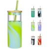 imageTronco 20 oz Glass Tumbler with Lid and Straw Iced Coffee Cup and Smoothie Cup with Bamboo Lids ampamp Protective Silicone Sleeve Dishwasher Safe BPAFree Glass Cup 1 PackBright Green