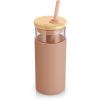 imageTronco 20 oz Glass Tumbler with Lid and Straw Iced Coffee Cup and Smoothie Cup with Bamboo Lids ampamp Protective Silicone Sleeve Dishwasher Safe BPAFree Glass Cup 1 PackCoffeeLight Purple