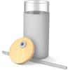 imageTronco 20 oz Glass Tumbler with Lid and Straw Iced Coffee Cup and Smoothie Cup with Bamboo Lids ampamp Protective Silicone Sleeve Dishwasher Safe BPAFree Glass Cup 1 PackFrench Grey