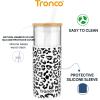 imageTronco 20 oz Glass Tumbler with Lid and Straw Iced Coffee Cup and Smoothie Cup with Bamboo Lids ampamp Protective Silicone Sleeve Dishwasher Safe BPAFree Glass Cup 1 PackAmber leopard