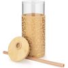 imageTronco 20 oz Glass Tumbler with Lid and Straw Iced Coffee Cup and Smoothie Cup with Bamboo Lids ampamp Protective Silicone Sleeve Dishwasher Safe BPAFree Glass Cup 1 PackAmber leopard