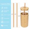 imageTronco 20 oz Glass Tumbler with Lid and Straw Iced Coffee Cup and Smoothie Cup with Bamboo Lids ampamp Protective Silicone Sleeve Dishwasher Safe BPAFree Glass Cup 1 PackAmber leopard