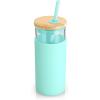 imageTronco 20 oz Glass Tumbler with Lid and Straw Iced Coffee Cup and Smoothie Cup with Bamboo Lids ampamp Protective Silicone Sleeve Dishwasher Safe BPAFree Glass Cup 1 PackBlessed Blue