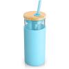 imageTronco 20 oz Glass Tumbler with Lid and Straw Iced Coffee Cup and Smoothie Cup with Bamboo Lids ampamp Protective Silicone Sleeve Dishwasher Safe BPAFree Glass Cup 1 PackCape Cod Blue
