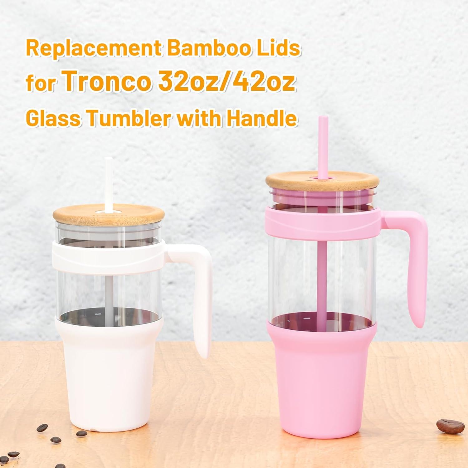 imageReplacement Bamboo Lid for Tumblers PressIn Lid Fits Tronco 32 oz 42 oz Glass Tumblers with Handle Light PurpleAmberBamboo