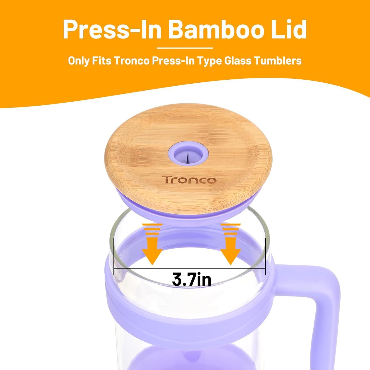 imageReplacement Bamboo Lid for Tumblers PressIn Lid Fits Tronco 32 oz 42 oz Glass Tumblers with Handle Light PurpleWhiteBamboo