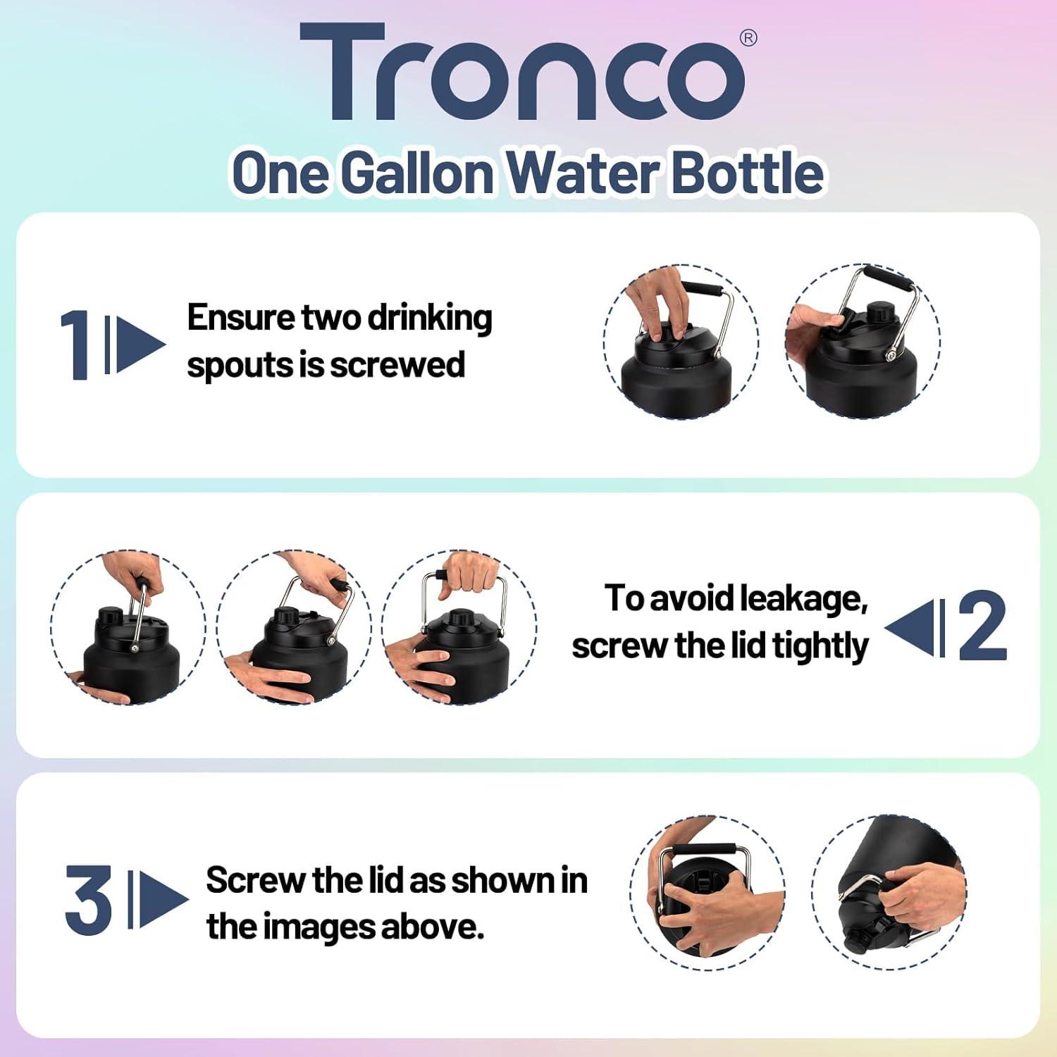 imageTronco 1 Gallon Water Bottle 128 oz Large Stainless Steel Triple Wall Vacuum Insulated Water Jug with Straw Lid and Spout Keep Cold 48 Hrs Top Handle Leak Proof Wide Mouth Sweat Proof BPA FreeNordic Purple 01