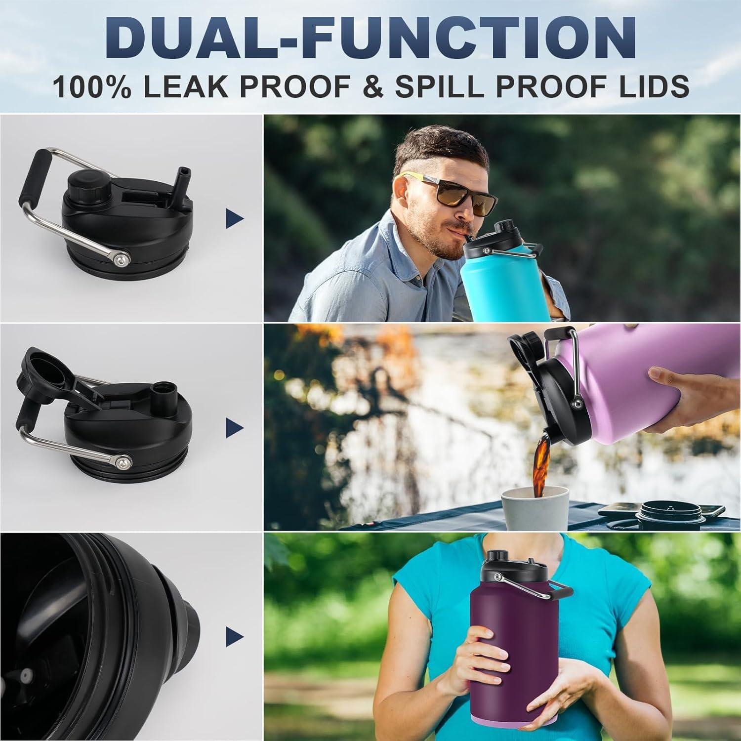 imageTronco 1 Gallon Water Bottle 128 oz Large Stainless Steel Triple Wall Vacuum Insulated Water Jug with Straw Lid and Spout Keep Cold 48 Hrs Top Handle Leak Proof Wide Mouth Sweat Proof BPA FreeNordic Purple 01