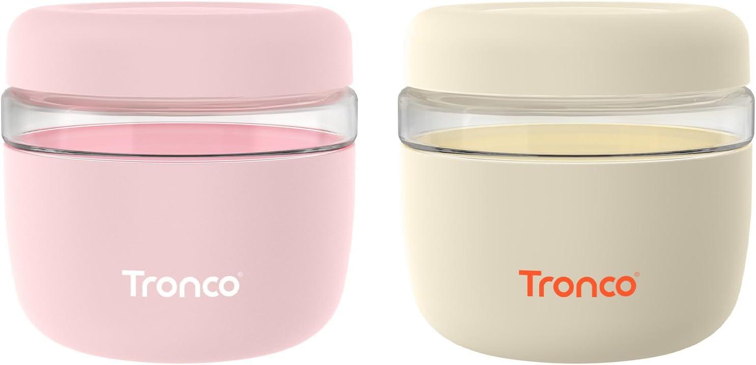 imageTronco 16 oz Glass Food Storage Containers with Lids Airtight Leak ampamp Spill Proof Glass Lunch Bowls for Meal Prep Salad Yogurt Soup ampamp Stew Microwave ampamp Dishwasher Safe BPAFree Set of 2PinkCream