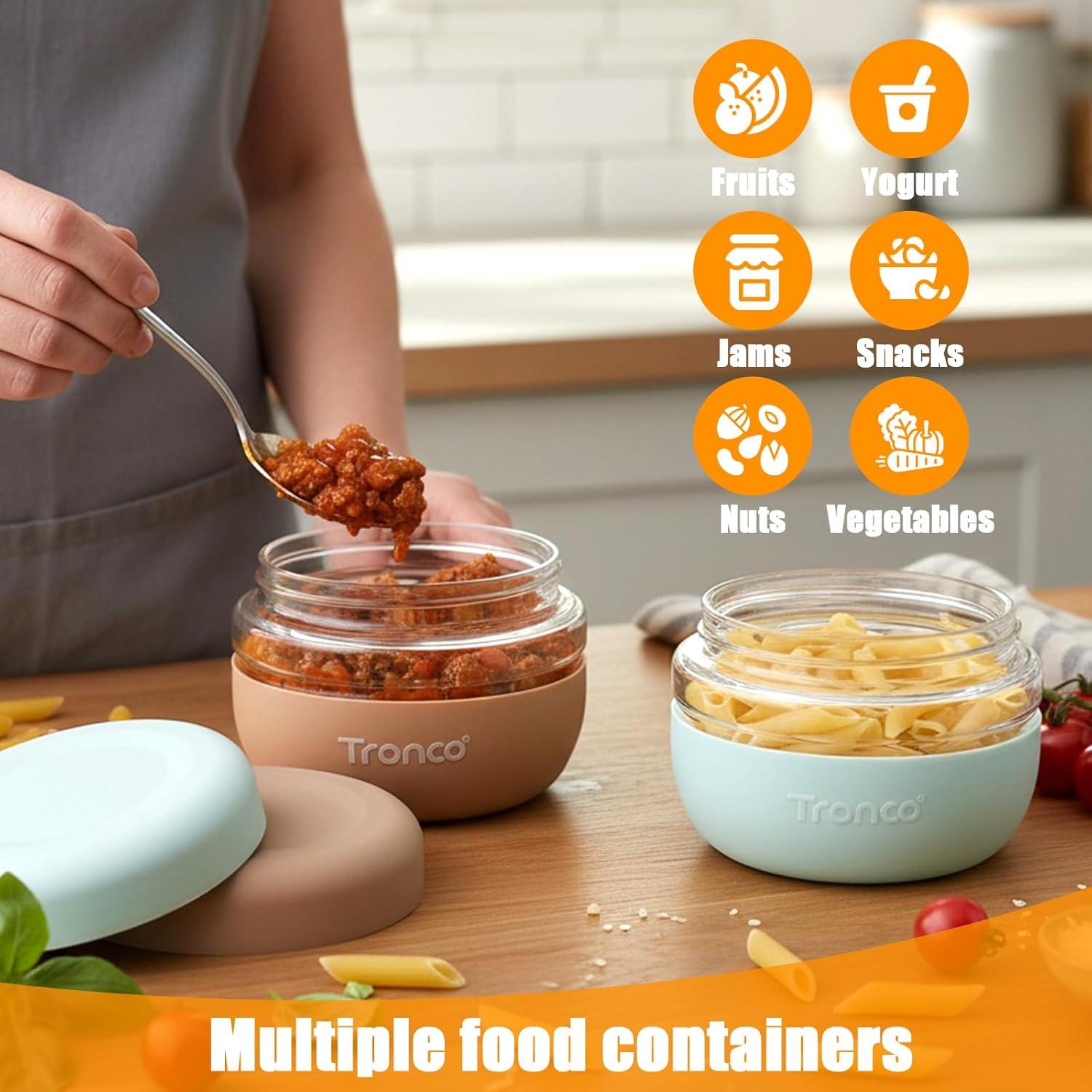 imageTronco 16 oz Glass Food Storage Containers with Lids Airtight Leak ampamp Spill Proof Glass Lunch Bowls for Meal Prep Salad Yogurt Soup ampamp Stew Microwave ampamp Dishwasher Safe BPAFree Set of 2Light Gray