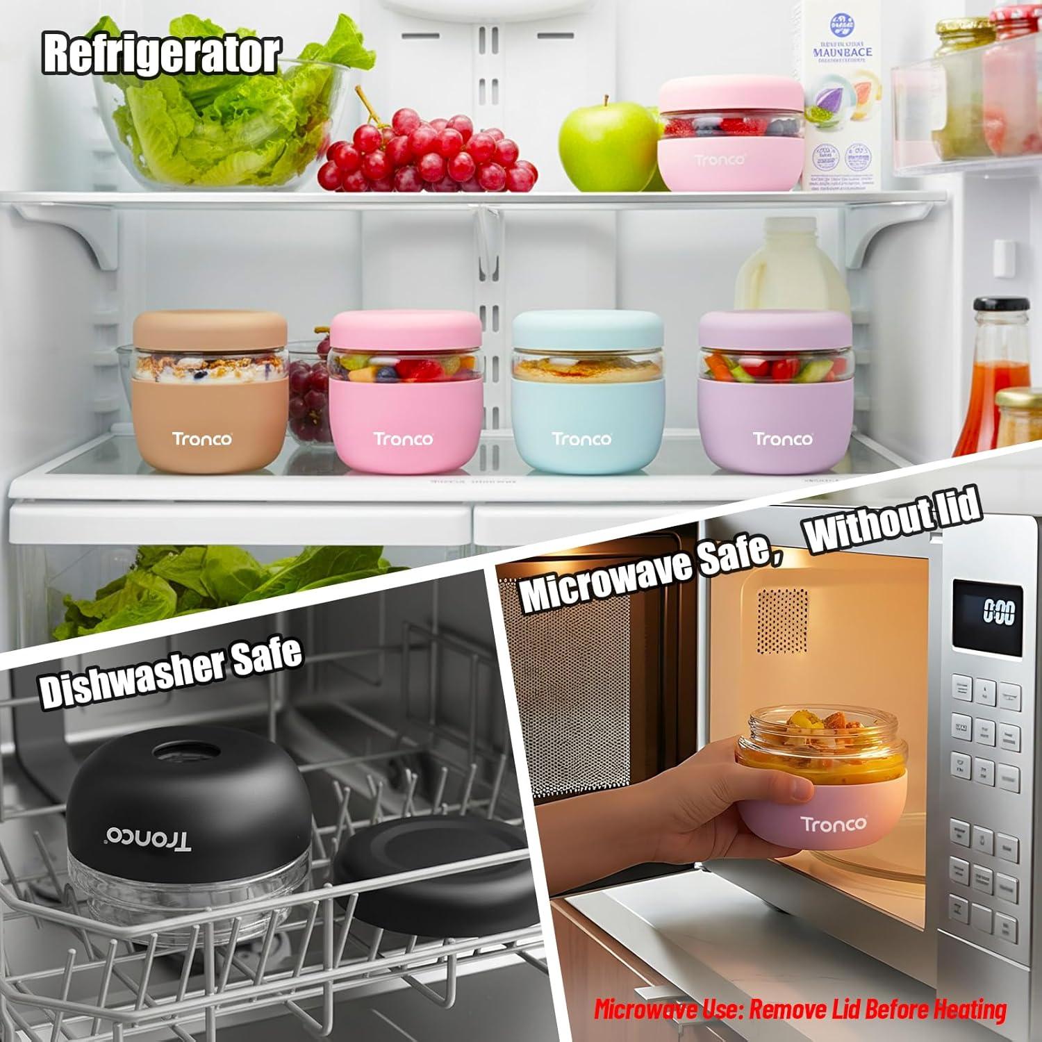 imageTronco 16 oz Glass Food Storage Containers with Lids Airtight Leak ampamp Spill Proof Glass Lunch Bowls for Meal Prep Salad Yogurt Soup ampamp Stew Microwave ampamp Dishwasher Safe BPAFree Set of 2Black