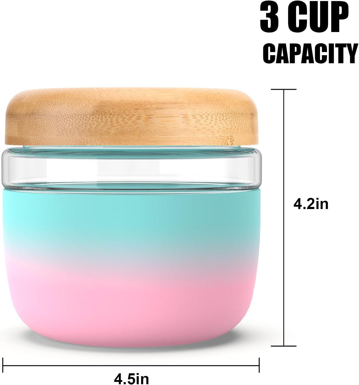 imageTronco 16 oz Glass Food Storage Containers with Lids Airtight Leak ampamp Spill Proof Glass Lunch Bowls for Meal Prep Salad Yogurt Soup ampamp Stew Microwave ampamp Dishwasher Safe BPAFree Set of 2PinkBamboo Lid