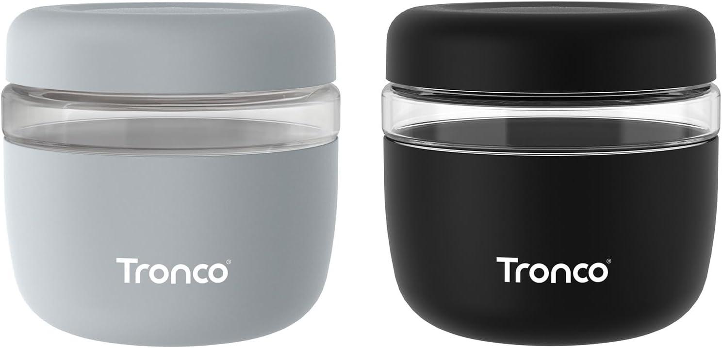 imageTronco 16 oz Glass Food Storage Containers with Lids Airtight Leak ampamp Spill Proof Glass Lunch Bowls for Meal Prep Salad Yogurt Soup ampamp Stew Microwave ampamp Dishwasher Safe BPAFree Set of 2GrayBlack