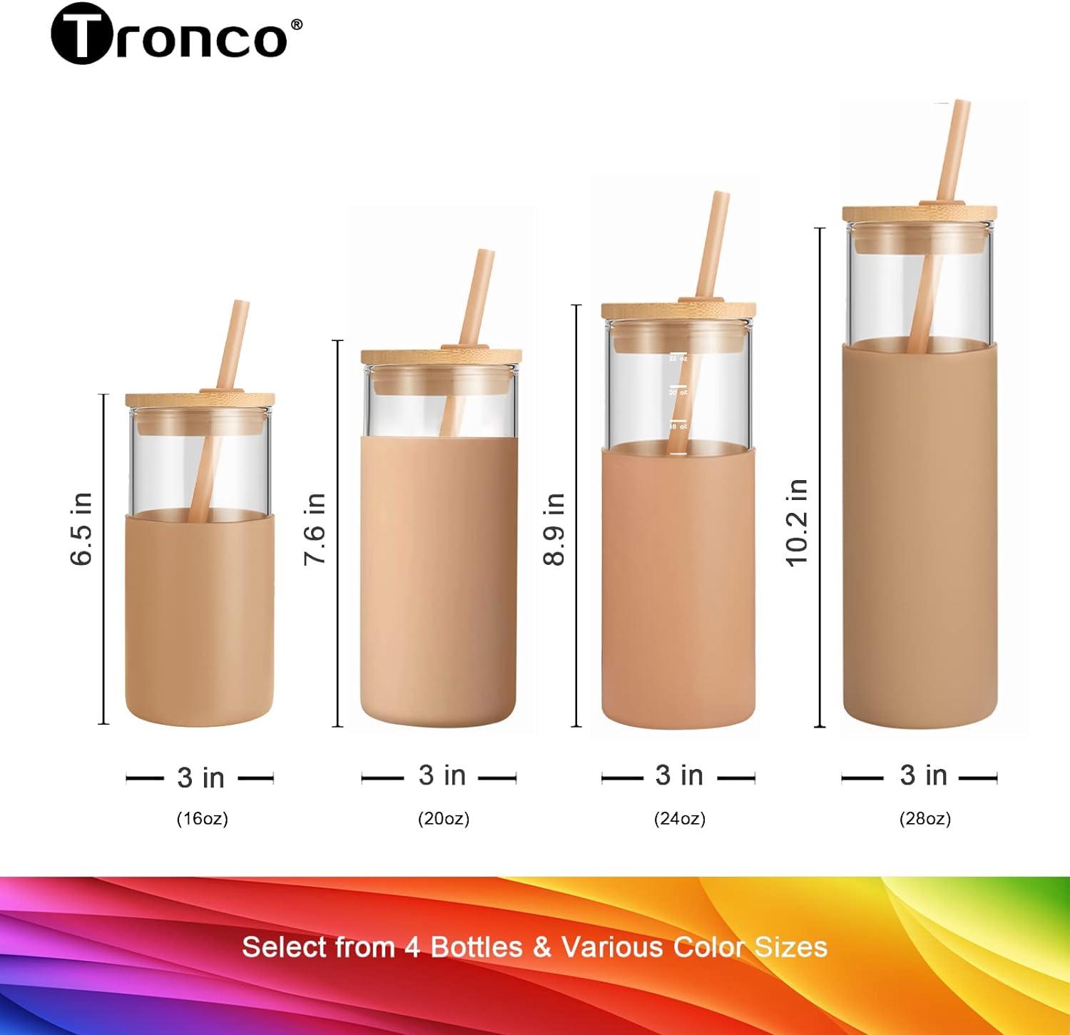 imageTronco 16 oz Glass Tumbler with Straw and Bamboo Lid Iced Coffee Cup Reusable Smoothie Cups Tumbler with Silicone Protective Sleeve  BPA FreeAmber