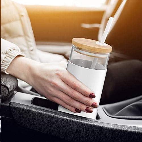 imageTronco 16 oz Glass Tumbler with Straw and Bamboo Lid Iced Coffee Cup Reusable Smoothie Cups Tumbler with Silicone Protective Sleeve  BPA FreeBlack