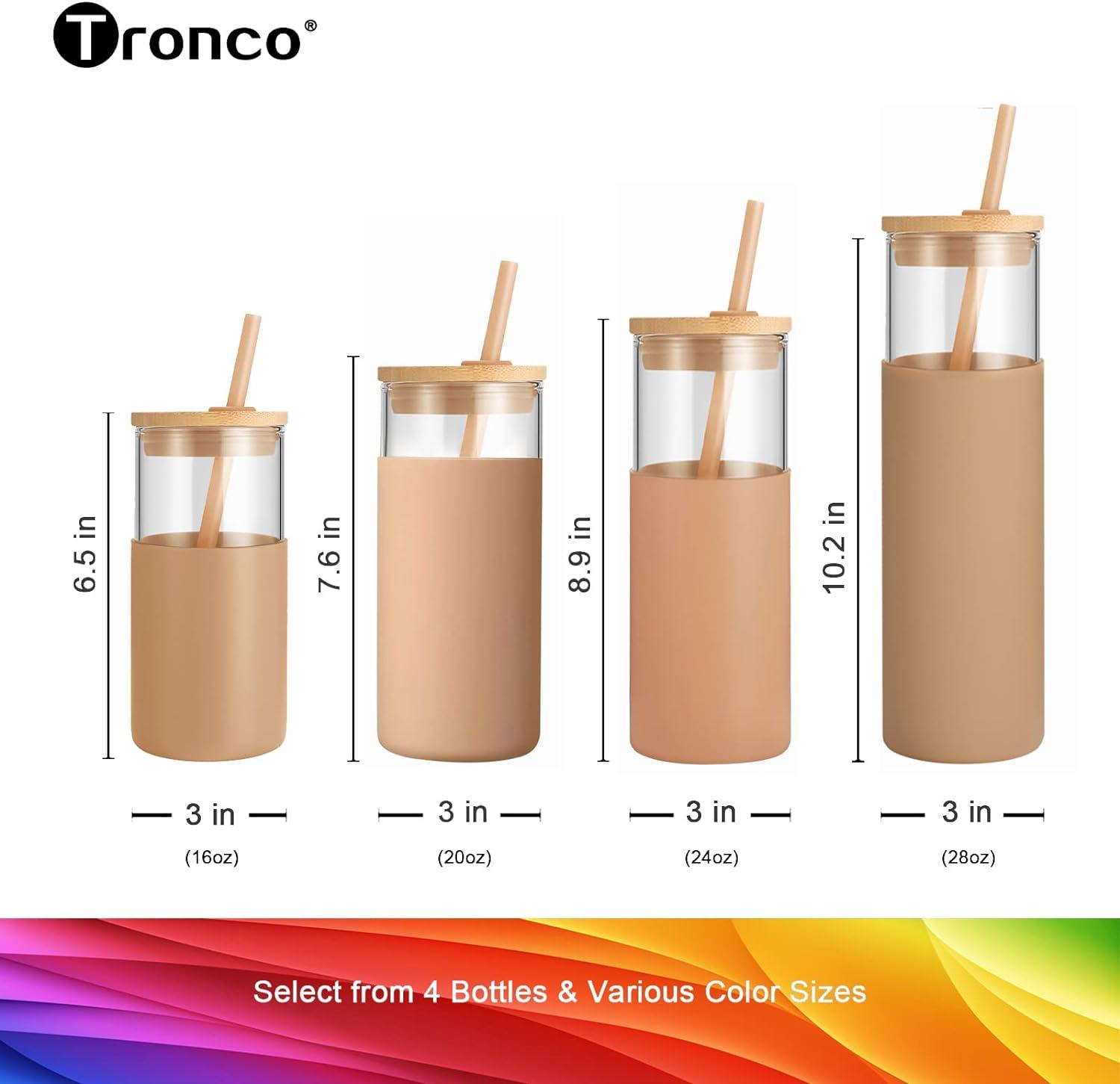 imageTronco 16 oz Glass Tumbler with Straw and Bamboo Lid Iced Coffee Cup Reusable Smoothie Cups Tumbler with Silicone Protective Sleeve  BPA FreeBlessed Blue