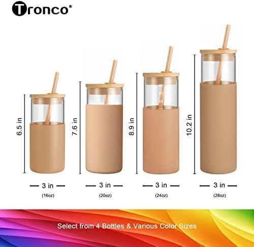 imageTronco 16 oz Glass Tumbler with Straw and Bamboo Lid Iced Coffee Cup Reusable Smoothie Cups Tumbler with Silicone Protective Sleeve  BPA FreeLight Purple