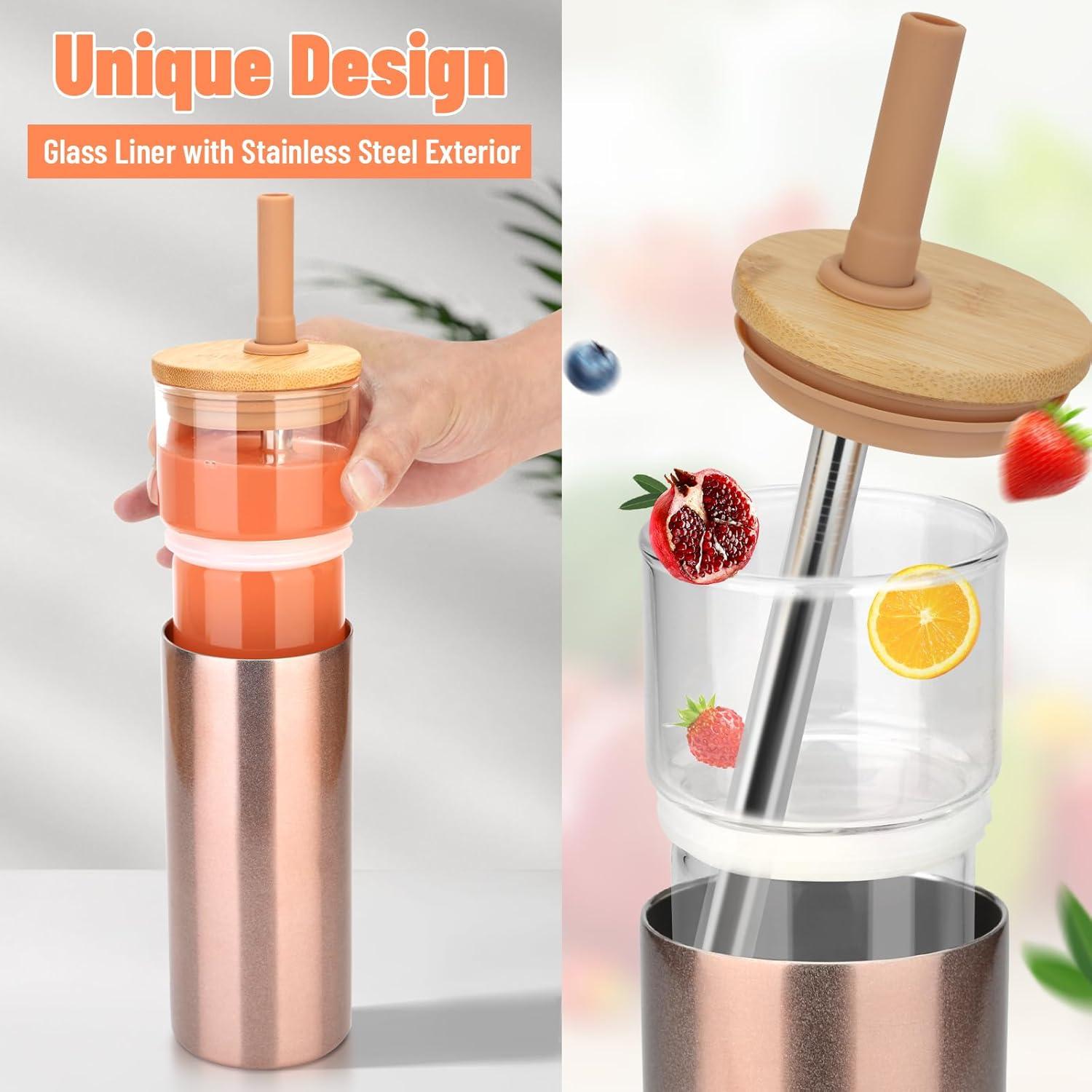 imageTronco 20 oz Insulated Tumbler with Lid Stainless Steel Borosilicate Glass Reusable Iced Coffee Cup for TravelWhite