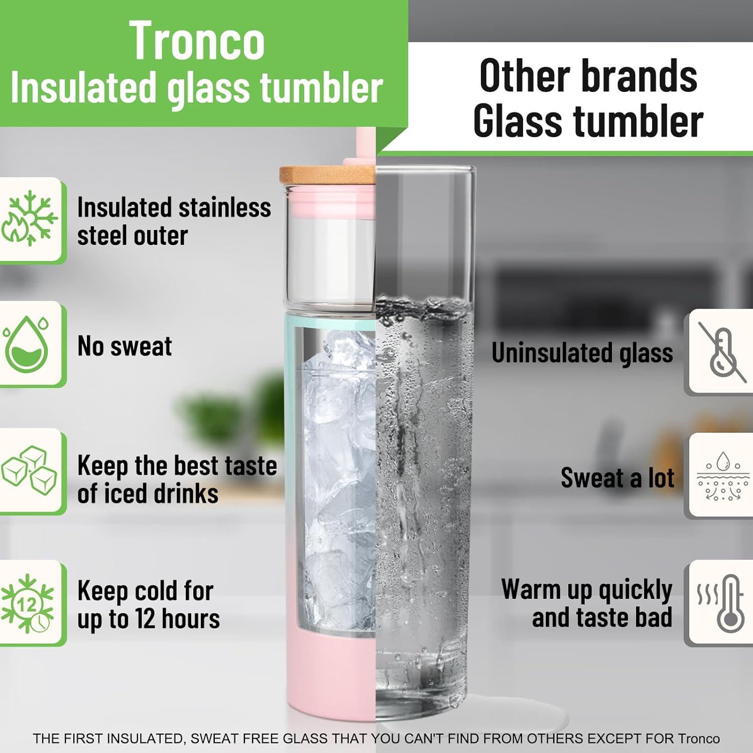imageTronco 20 oz Vacuum Insulated Glass Tumbler with Lid and Straw  Keeps Drinks Cold for 12 Hrs  Reusable Glass Cup for Iced Coffee Smoothies ampamp Boba  Sweat ampamp BPA Free Dishwasher Safe Fit Car HolderSweet Taffy