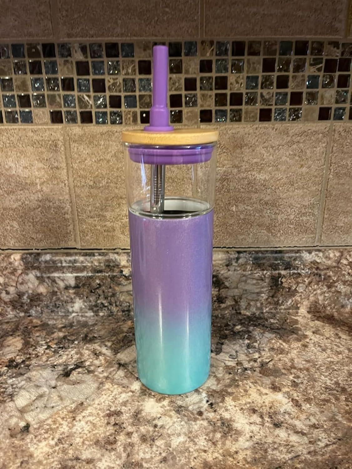 imageTronco 20 oz Vacuum Insulated Glass Tumbler with Lid and Straw  Keeps Drinks Cold for 12 Hrs  Reusable Glass Cup for Iced Coffee Smoothies ampamp Boba  Sweat ampamp BPA Free Dishwasher Safe Fit Car HolderSweet Taffy