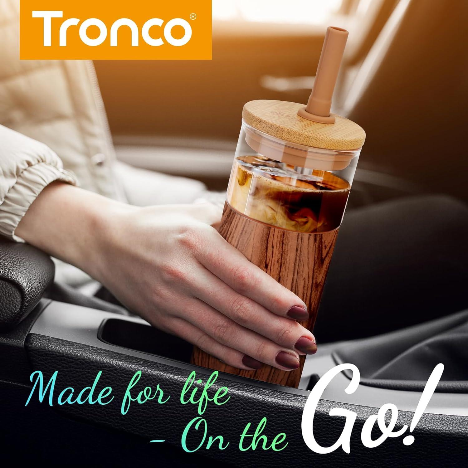 imageTronco 20 oz Vacuum Insulated Glass Tumbler with Lid and Straw  Keeps Drinks Cold for 12 Hrs  Reusable Glass Cup for Iced Coffee Smoothies ampamp Boba  Sweat ampamp BPA Free Dishwasher Safe Fit Car HolderAmber