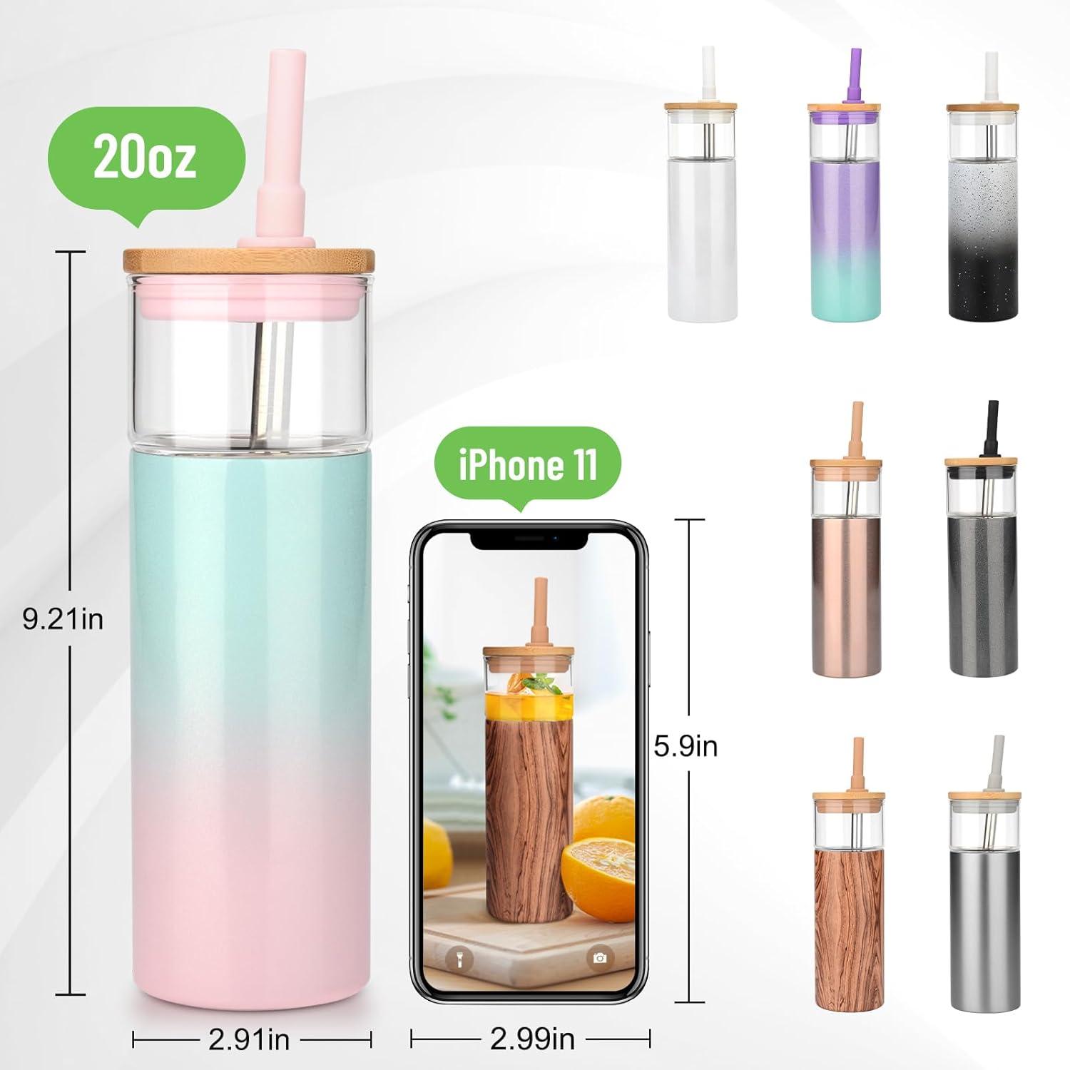 imageTronco 20 oz Vacuum Insulated Glass Tumbler with Lid and Straw  Keeps Drinks Cold for 12 Hrs  Reusable Glass Cup for Iced Coffee Smoothies ampamp Boba  Sweat ampamp BPA Free Dishwasher Safe Fit Car HolderSweet Taffy