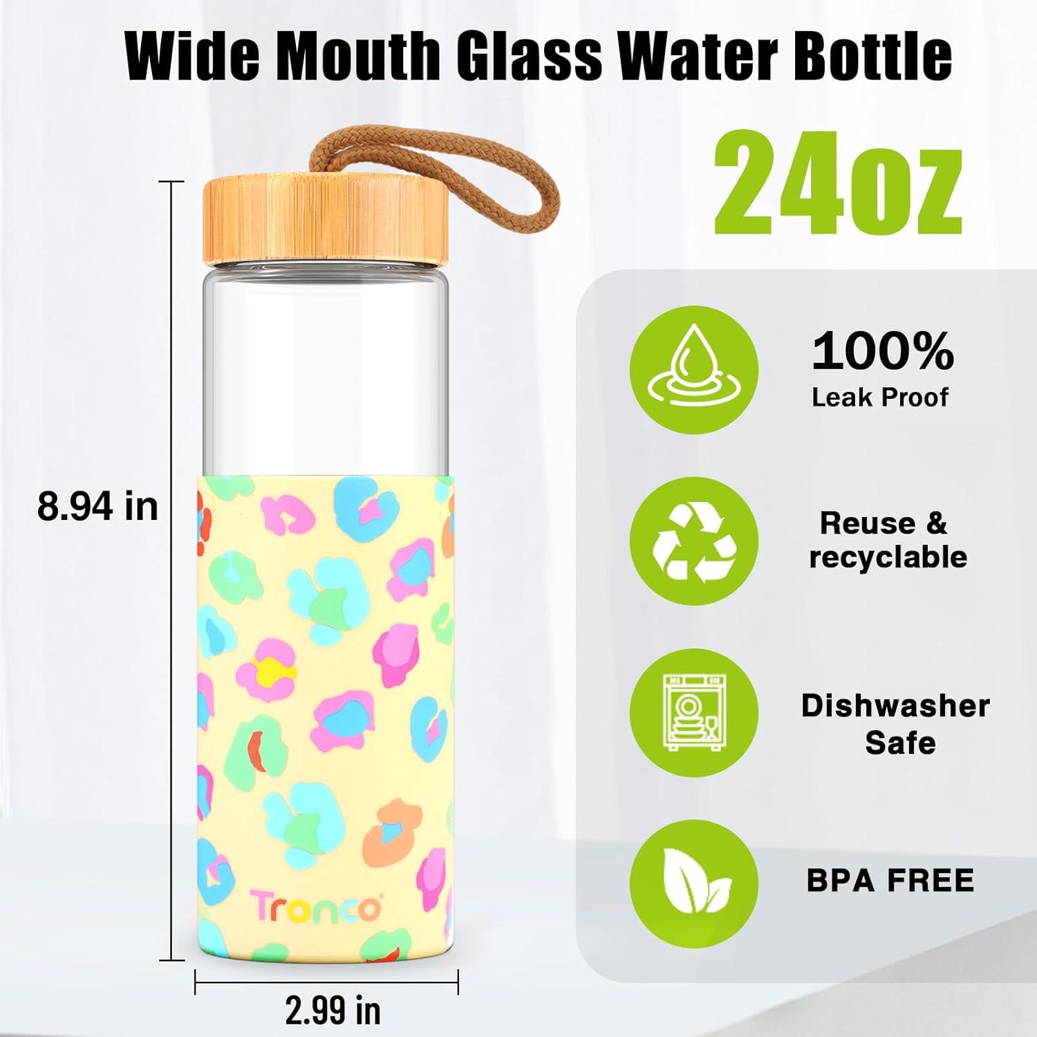 imageTronco 20oz Glass Water Bottles with Bamboo Lid ampamp Silicone Sleeve Leak Proof BPA Free Reusable Borosilicate Glass Bottles for Juicing Smoothies Juice ampamp Water for Men ampamp Women Gym Office TravelGravelgray