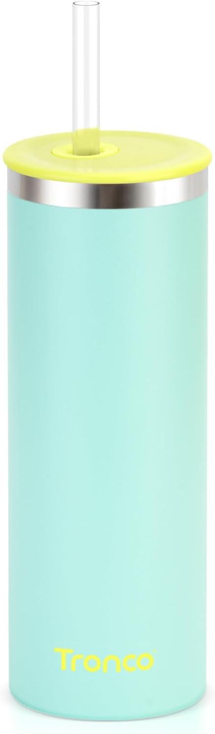 imageTronco 20oz Stainless Steel Vacuum Insulated Tumbler with Straw SpillResistant Lid BPAFree Reusable Coffee Cup for Iced Tea Water Coffee or Smoothie and More Gift for Men and WomenLightGreen