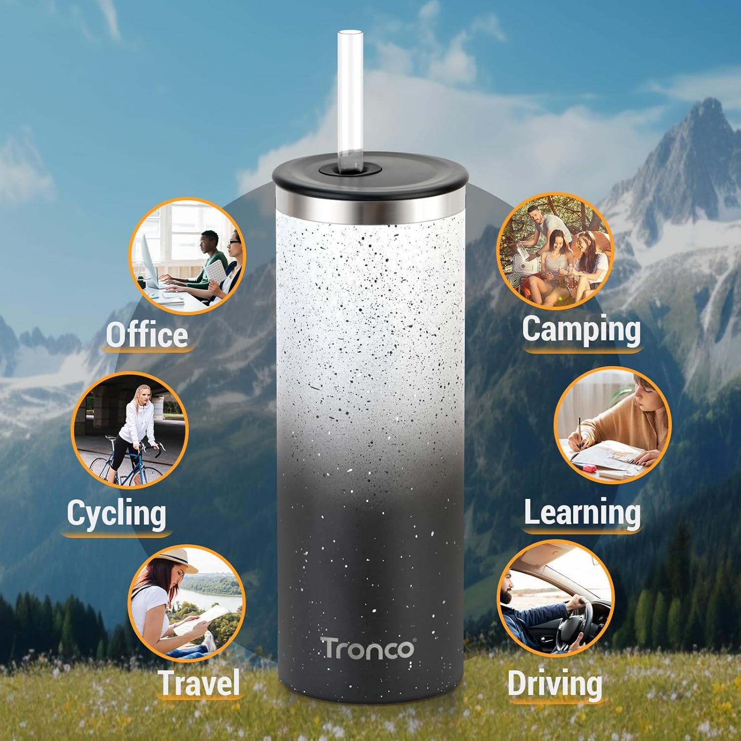 imageTronco 20oz Stainless Steel Vacuum Insulated Tumbler with Straw SpillResistant Lid BPAFree Reusable Coffee Cup for Iced Tea Water Coffee or Smoothie and More Gift for Men and WomenApple Green