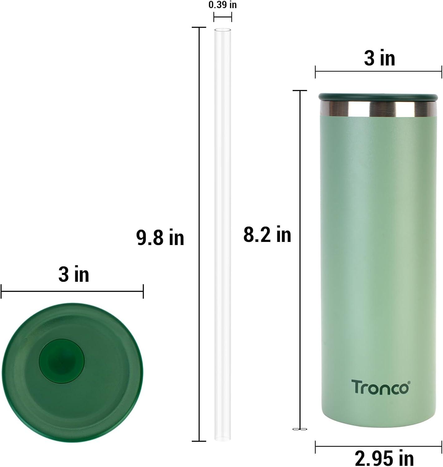 imageTronco 20oz Stainless Steel Vacuum Insulated Tumbler with Straw SpillResistant Lid BPAFree Reusable Coffee Cup for Iced Tea Water Coffee or Smoothie and More Gift for Men and WomenLightGreen