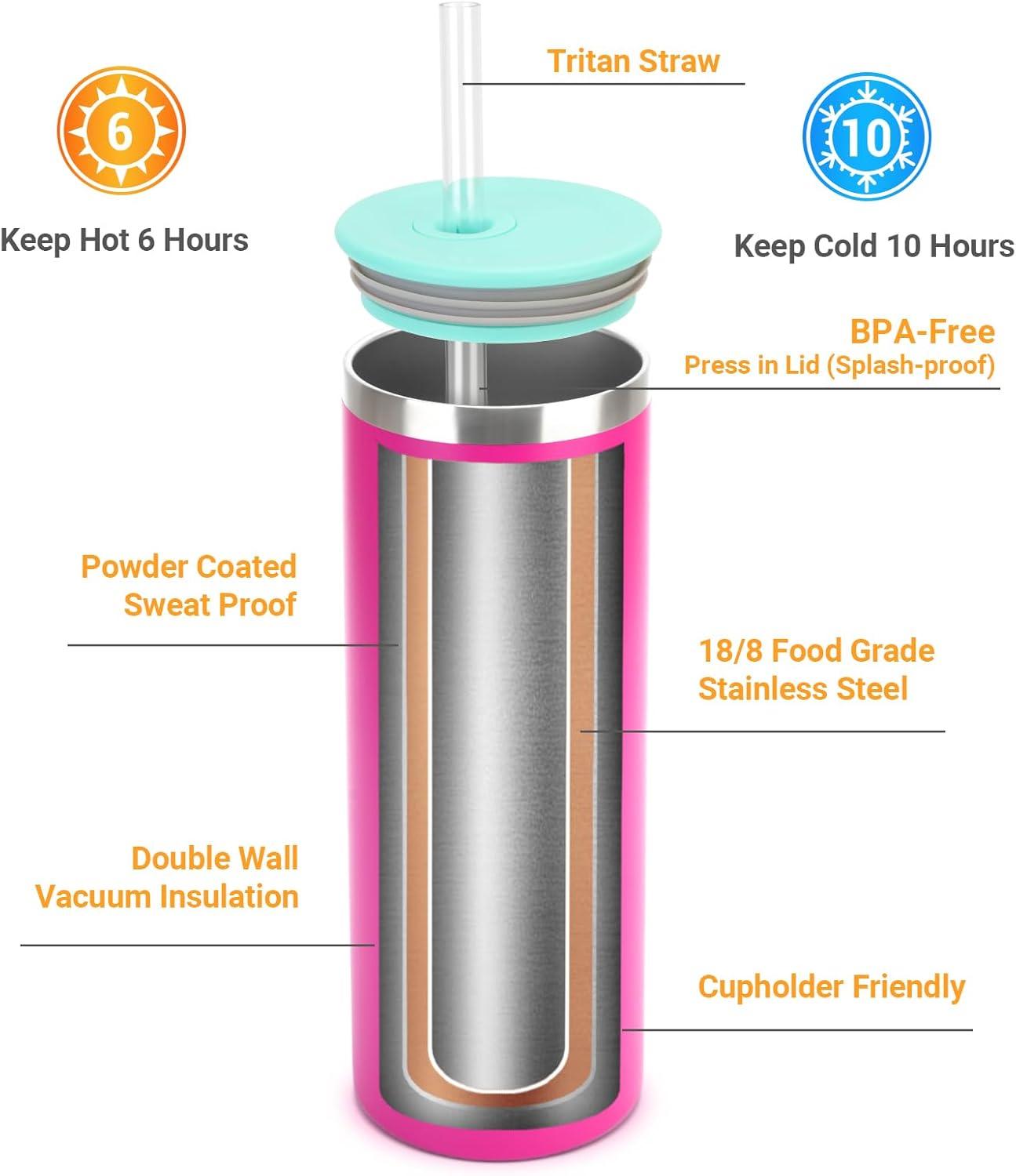 imageTronco 20oz Stainless Steel Vacuum Insulated Tumbler with Straw SpillResistant Lid BPAFree Reusable Coffee Cup for Iced Tea Water Coffee or Smoothie and More Gift for Men and WomenLightGreen