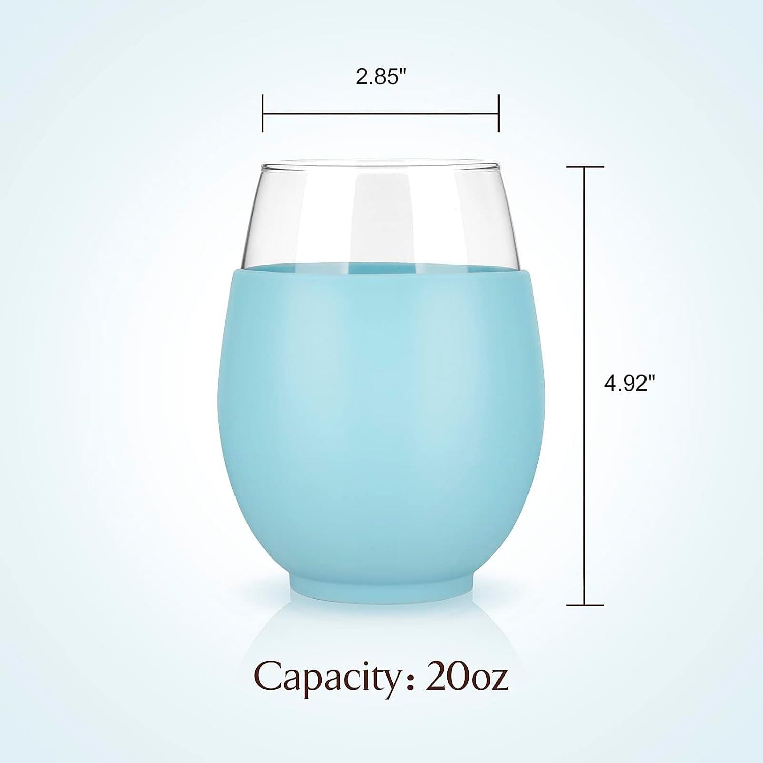 imageTronco 20oz Stemless Wine Glasses Set of 4 Reusable Wine Glasses with Silicone Sleeve Dishwasher Safe ampamp BPAFree for Red ampamp White Wine Cocktails Home Bar Parties Birthdays GiftsDenim BlueLight GrayOrangeCape Cod Blue