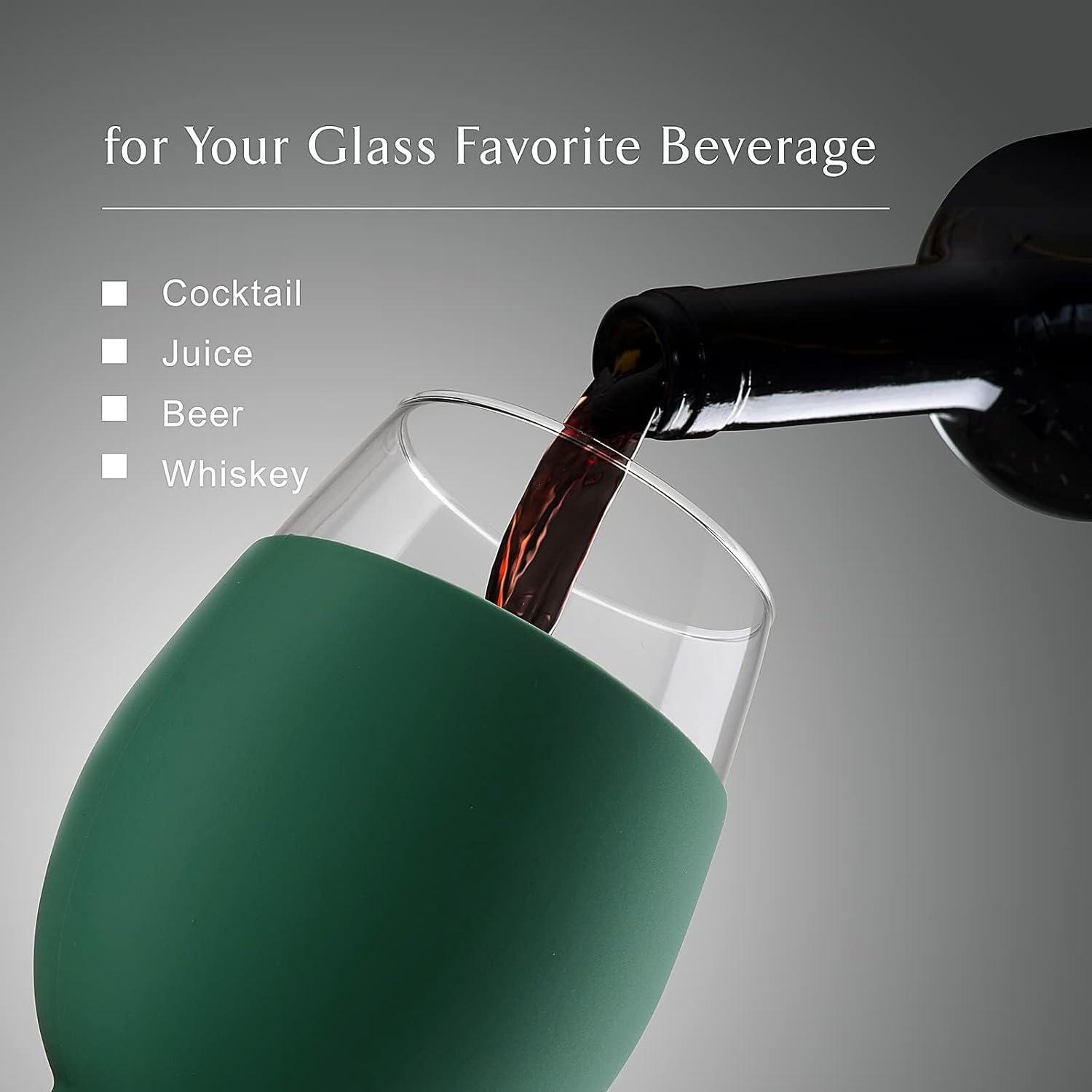 imageTronco 20oz Stemless Wine Glasses Set of 4 Reusable Wine Glasses with Silicone Sleeve Dishwasher Safe ampamp BPAFree for Red ampamp White Wine Cocktails Home Bar Parties Birthdays GiftsBlackLight GrayOrangeLight Green