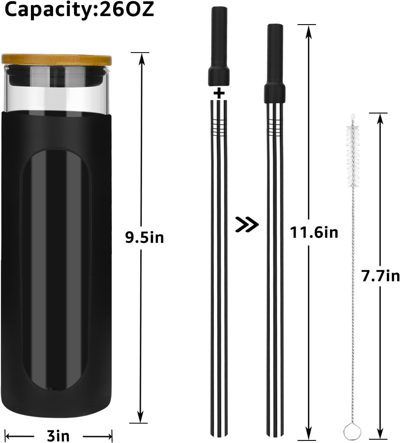 imageTronco 22oz Glass Tumbler with Bamboo Lid and Straw Reusable Iced Coffee Cup for Boba Tea Smoothies ampamp Cold Drinks SpillProof Glass Cup with Silicone Sleeve Dishwasher Safe BPAFree Pack of 1BlackWhite