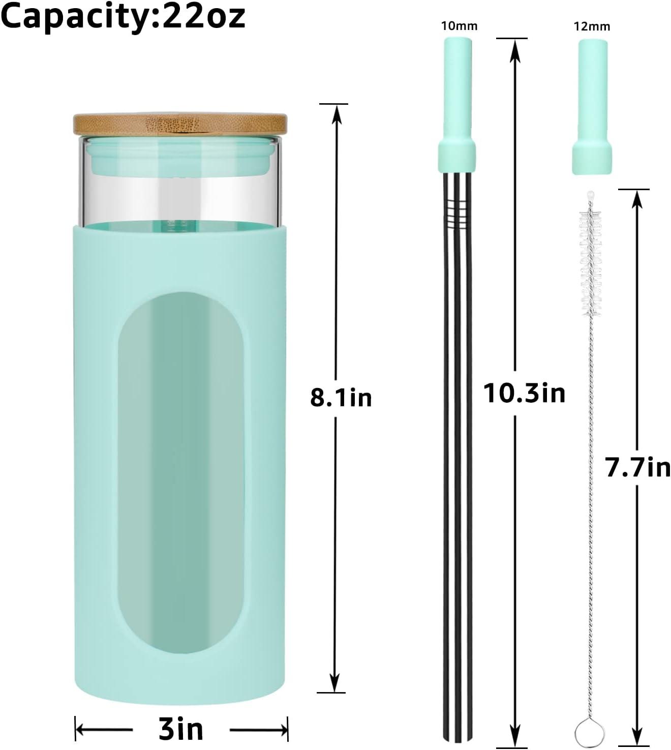 imageTronco 22oz Glass Tumbler with Bamboo Lid and Straw Reusable Iced Coffee Cup for Boba Tea Smoothies ampamp Cold Drinks SpillProof Glass Cup with Silicone Sleeve Dishwasher Safe BPAFree Pack of 1PureBlue